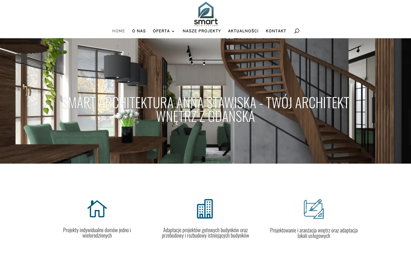 The old smartarchitektura.pl home page on WordPress with the Divi theme
